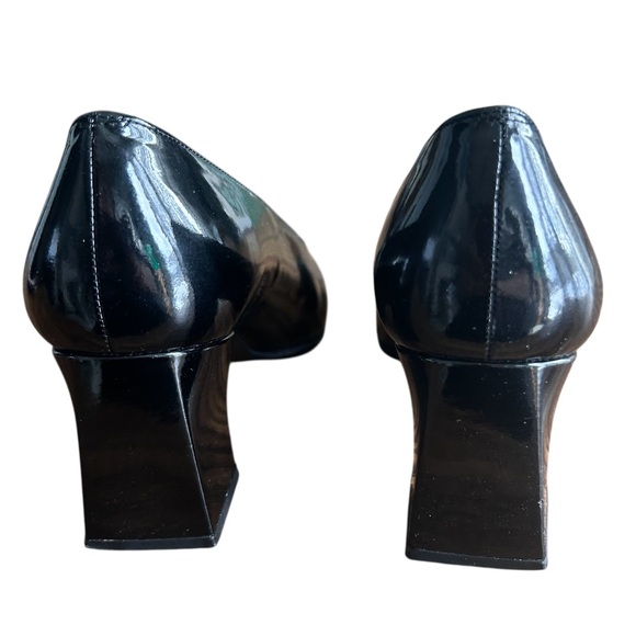 Stuart Weitzman Classic Black Wedge Block Patent Leather Women\'s Heels EUC 8.5N